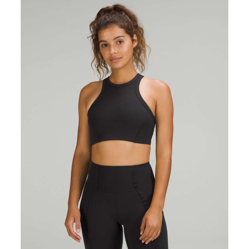 Lululemon Ribbed Nulu High-Neck Yoga Bra Black Size 4 Neutral Athletic Sporty